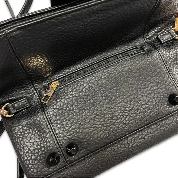 Black Leather Gunmetal Rivets Clutch Crossbody Bag NWOT - Picture 12 of 14
